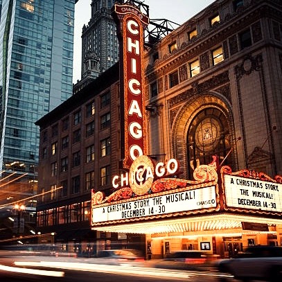 The Chicago Theatre marquee in the Loop