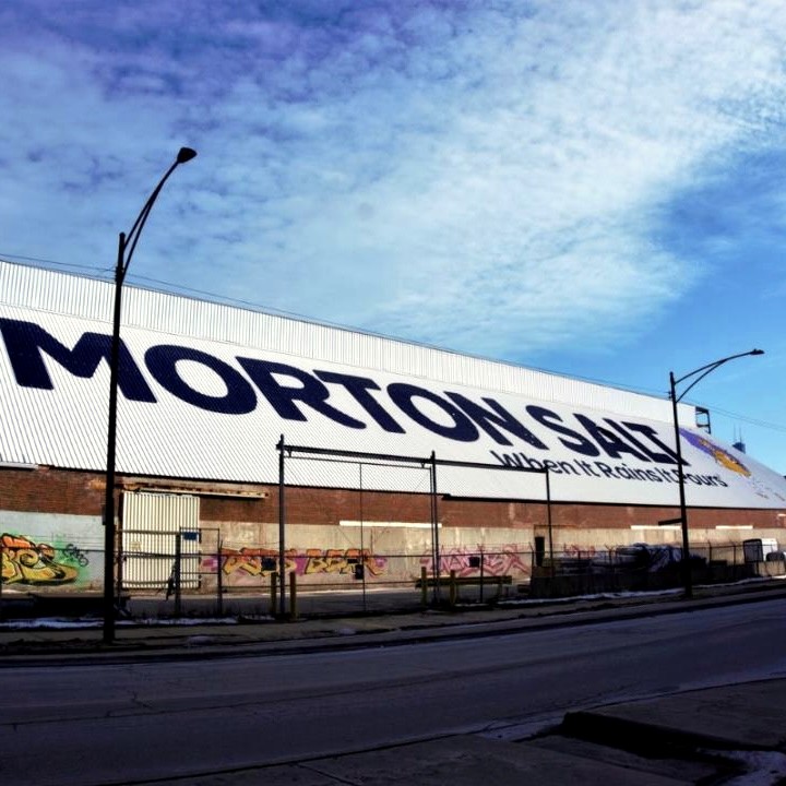 Morton Salt building along the river near West Town